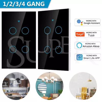 $20.99 • Buy WiFi Switch Smart Home Touch RF Light Wall Panel For Alexa Google 1/2/3/4 Gang