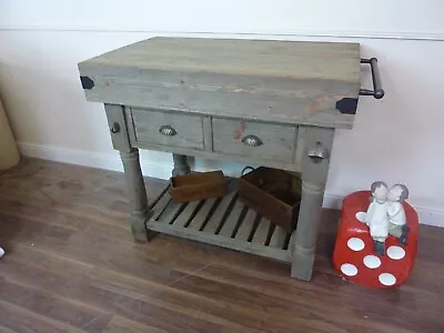 £569 • Buy Farmhouse Style Butchers Block Bench In Weathered Oak Finish - Solid Wooden Top!