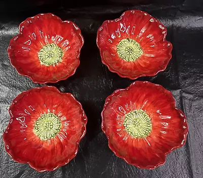 Set 4 Poppy Flower Bowls Salad By Maxcera Red Flower Shape 6in. Poppiary • $55