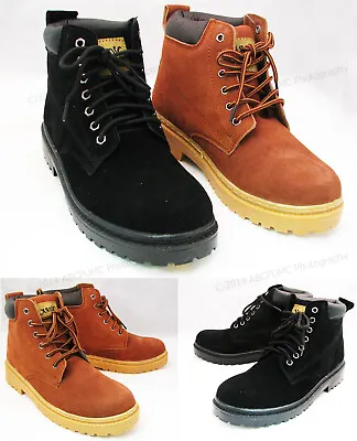 New Men's Work Boots Suede Leather 6  Lace-Up Cushioned Padded Winter Shoes • $23.65