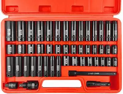 48 Pcs Drive Deep Shallow Impact Socket Set SAE/Metric CR-V 6-Point Steel  3/8  • $40.99