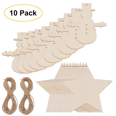 £2.69 • Buy 10-30 MDF Star & Snowman Shapes Wooden Craft Embellishments With Hole 2M Strings