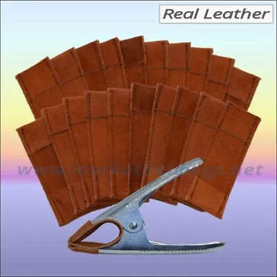 20 Market Stall Clip Covers -Tough Leather Jaw Sleeves For 6 Inch Clamps - Brown • £9.89