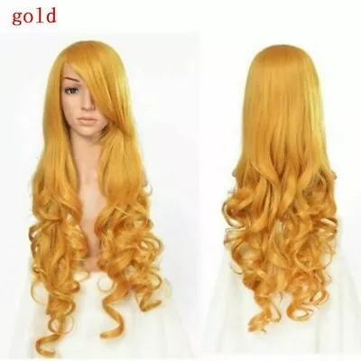 Lady Long Curly Hair Wigs Cosplay Hairpiece 80cm Stage Party Head Accessory Gold • $28.72