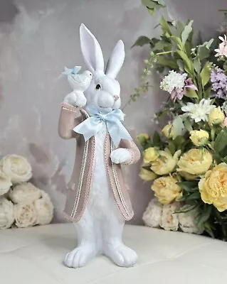 Elegant Easter Bunny Rabbit Holding Blue Bird With Coat Mark Roberts Inspired • $285