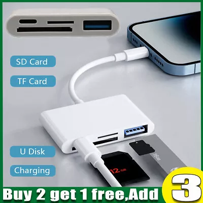 4in1 USB 2.0 OTG Adapter SD TF Memory Card Reader For IPhone 14 13 12 11 IPad PC • £5.61