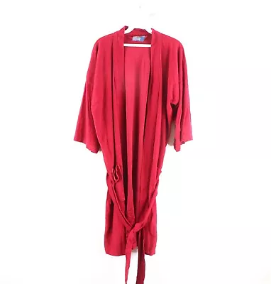 Vtg 70s Rockabilly Mens One Size Belted Chamois Cloth Bath Robe Loungewear Red • $58.45