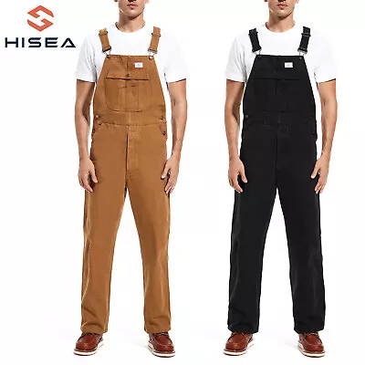 HISEA Men Bib Overalls 100% Cotton Duck Dungarees Workwear Casual Coverall Pants • $44.99