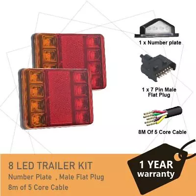 2 X 8 LED TRAILER LIGHTS KIT1 X Trailer Plug 8M 5 CORE CABLE 1x No. Plate 12V • $32.43