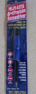 4 In 1 Precision Screwdriver With Phillips And Straight Tips & Swivel Top • $5