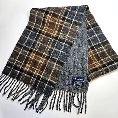 Polo Ralph Lauren Blue Label Lambs Wool Reversible Fringe Scarf Made In Italy • $44.98