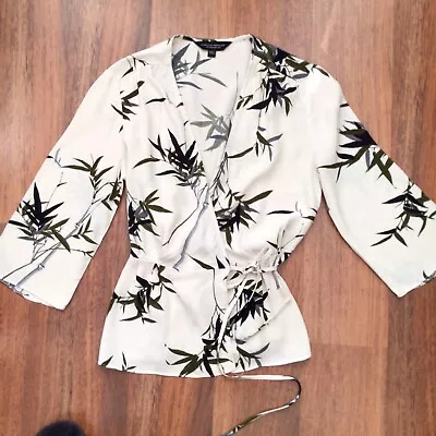 £5.99 • Buy Womens Dorothy Perkins Beige Tropical Print Peplum Wrap Front Blouse Top Size 8