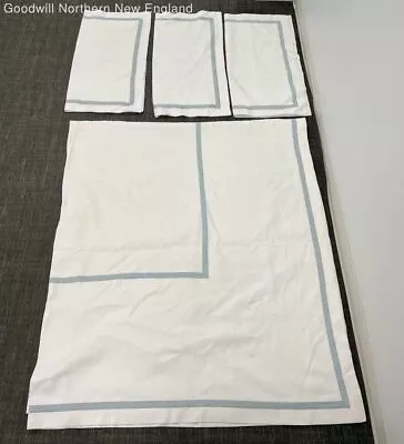 4 Pc Matouk Bedding Lot 3 Pillowcases & Flat Sheet White Blue Border • $15