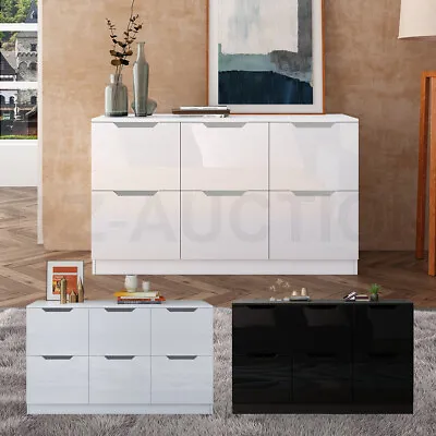 New 6 Chest Of Drawers Tallboy Dresser Table Storage Bedroom High Gloss Cabinet • $189.95