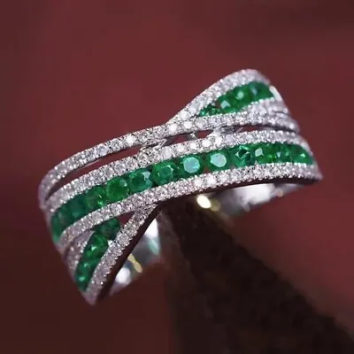 2.10Ct Round Cut Lab Created Emerald Infinity Wedding Band 14K White Gold Plated • $161.99