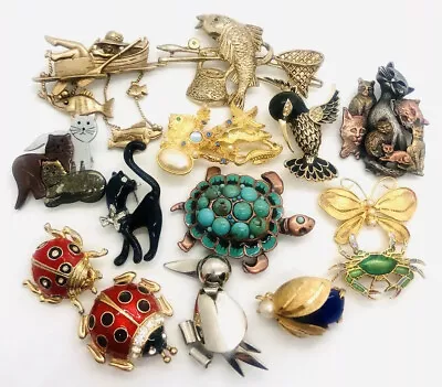 Lot 14 Animal Critter Figural Brooches Ladybug Fish Fly By BSK Vintage Jewelry • $144.50