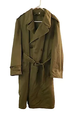 VINTAGE  Military Army Green Trench Coat Wool Lined Field Over Coat 1950s • $35