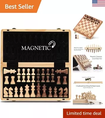 Magnetic Wooden Chess Set - Folding Board - German Knight Staunton Chess Pieces • $67.99