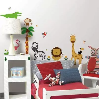 ZOO SAFARI Wall Stickers 41 Decals Jungle Animals Tree Elephant Monkey Lion Kids • $18.99