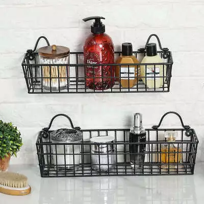 Wall Mounted Matte Black Metal Wire Organizer Display Hanging Baskets Set Of 2 • $27.99