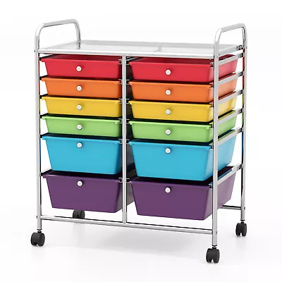 Costway 12 Drawer Rolling Cart Storage Paper Home Office Organizer Multicolor • $69.99