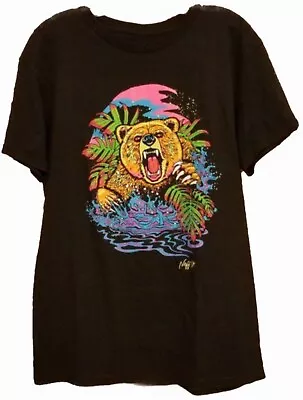 Neff Neon Charging Grizzly Bear T Shirt Full Front Psychedelic Men M-Unisex Blk • $19.85