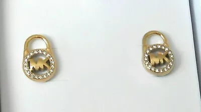 Michael Kors MKJX7410710 Crystal Pavé Logo Padlock Gold Tone Stud Earrings $100 • $18.92