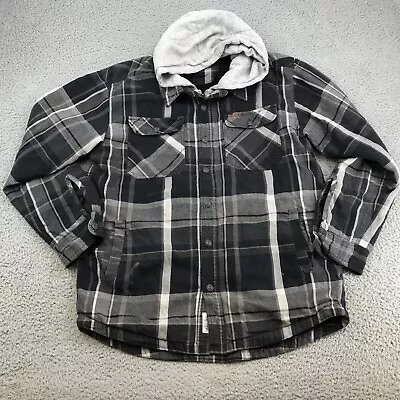 Smiths Flannel Shirt Jacket Adult Medium Black Plaid Button Lined Hoodie 43919 • $16.99