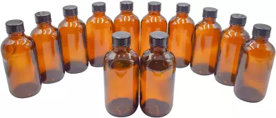 4 Oz Amber Glass Boston Round Bottles With Black Ribbed Cap - 12 Pack • $19.56