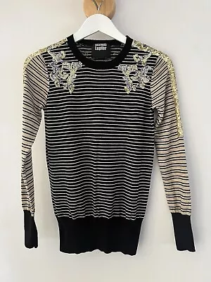 Markus Lupfer Beige Black Striped Sequinned 100% Merino Wool Jumper S • $20.21