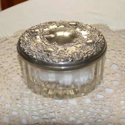 Vintage Glass & Silver Plate Powder Puff Bowl With Mirrored Lid Puff • $45