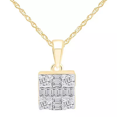 1/3Ct Baguette & Round Cut Natural Diamond Drop Pendant Necklace 10k Yellow Gold • $304.84