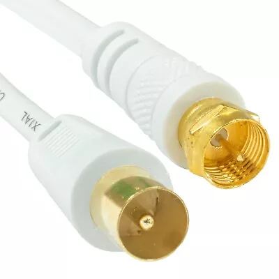 TV AERIAL COAX CABLE To F Connector Plug Male Satellite Lead Sky Virgin 0.5m-20m • £2.98