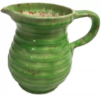 Vintage 1930s Hampton Ivory Green Ribbed Jug Swinnertons Pottery Tableware • £18