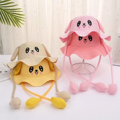 Kids Baby Caps Sun Hat Rabbit Straw Hats With Moving Ears Summer Air Children • £5.40