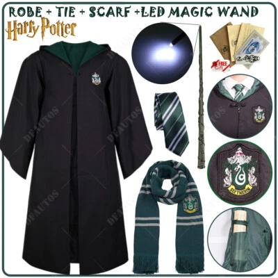 $8.99 • Buy Harry Potter Draco Malfoy Slytherin Robe Cloak Tie LED Magic Wand Scarf Costume