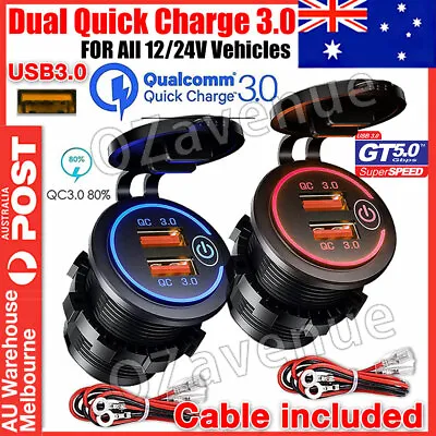 $15.85 • Buy Car Dual USB 12V-24V Charger Quick Charge QC 3.0 Socket Power Outlet