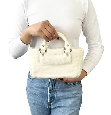 CELINE Vintage Logo Fur Mini Boogie Hand Bag Top Handle White  Rank AB • $288