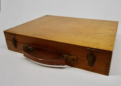 Vintage Wood Artist Painter's Supply Box Case Travel Dovetailed Leather Handle • $74.99