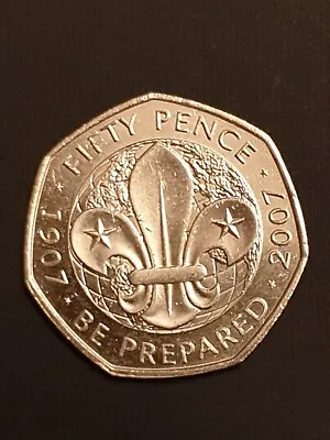 Rare 50p 2007 Boy Scouts 100th Anniversary Be Prepared Fifty Pence Coin • £3000