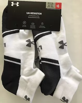 6 Pr Under Armour UA Resistor LG Cushioned Low Cut Socks WHT Men's 9-13 W 10-14 • $22.99