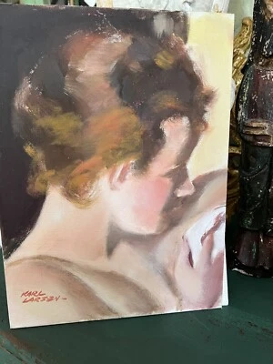 $78 • Buy Petite Vintage Oil Painting Oil On Board Canvas Portrait Figure Muted Colors