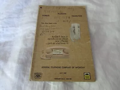 Vintage 1969 GTE TELEPHONE DIRECTORY Phone Book Allegan Gobles Hamilton MI • $14