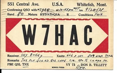 QSL 1938 Whitefish Montana   Radio Card • $6.02