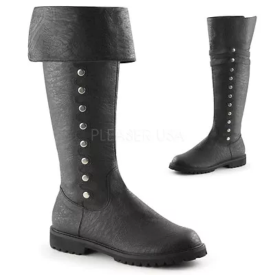 GOTHAM-120 Men's Renaissance Medieval Era Pirate Black Cuffed Costume Knee Boots • $76.46