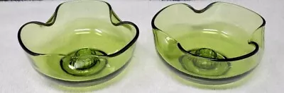 Vintage Viking Glass Mid Century Modern Green Candle Holders Set Of 2 • $23