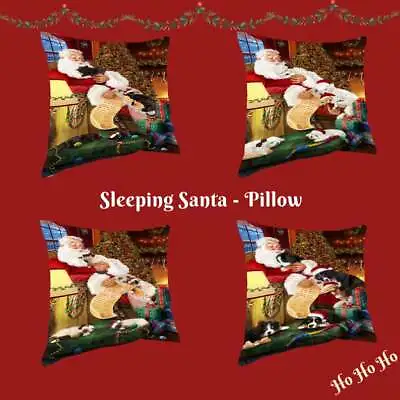 Christmas Santa Sleeping With Gifts Dogs Cats Photo Throw Decorative Pillow • $53.89