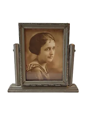 Vintage Antique Art Deco Swinging Tilt Tabletop Wood Picture Frame W/Photo 5.5x6 • $34.50