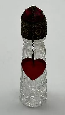 Vintage Irice Perfume Bottle Jeweled Red Heart Dangle Czech 1930's • $174.99