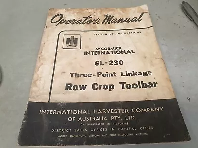 1960 McCormick International GL-230 Row Crop Toolbar Factory Operators Manual • $14.95